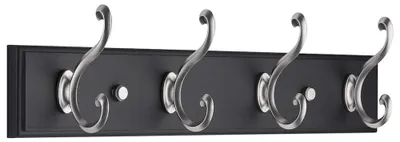 Productafbeelding van Wandkapstok - 42 Cm - Muur / Wandkapstok - Met 4 Kledinghaken - Wandmontage - Kledingrek Wandgarderobe - Kleur: ZWART