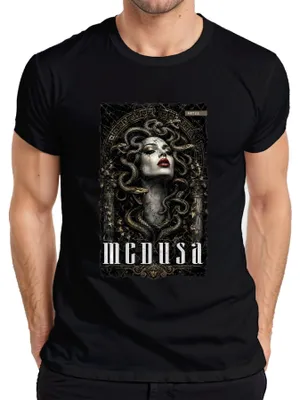 Zdjęcie produktu dla T-shirt męski "Medusa", mitologia grecka, węże, Gorgona, antyk, czarny, rozmiar XXL