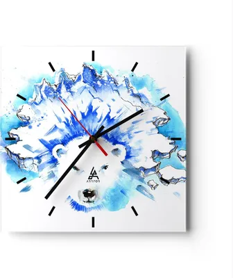 Produktbild von Wanduhr - Quadrat - Glasuhr - Bär Eis Winter Arktis - 40x40cm - Schleichendes Uhrwerk - Lautlos - zum Aufhängen bereit - Dekoration Modern - Wanddekoration aus Glas - C3AC40x40-3021