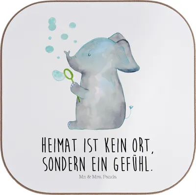 Produktbild von Mr. & Mrs. Panda Holzuntersetzer Elefant Seifenblasen - Weiß - Geschenk, Liebe, Liebesspruch, Untersetzer für Gläser, Rüsseltier, Tasse, Lustige Sprüche, Coaster, Glas