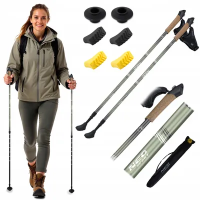 Produktbild von Professionelle Nordic-Walking-Stöcke verstellbar 85-143 cm mit Handschuhen