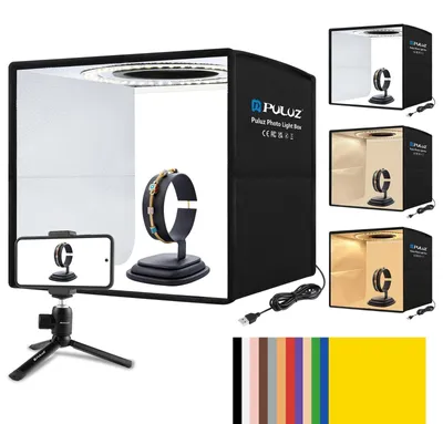 Zdjęcie produktu dla Studio fotograficzne mini namiot - 25 cm - Składane - LED - 12 kolorów tła