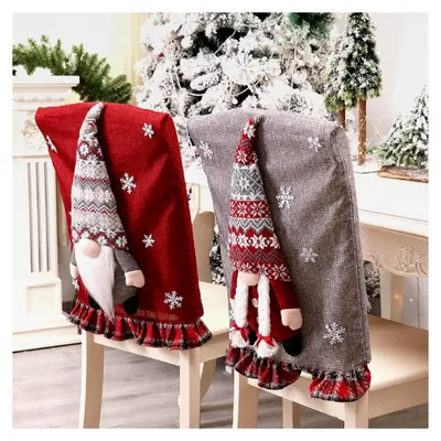 Produktbild von 2 Stück Weihnachts-Stuhlhussen für die Weihnachtsdekoration, Stuhlbezüge für Esszimmerstühle, Rückenabdeckungen für Weihnachtsstühle