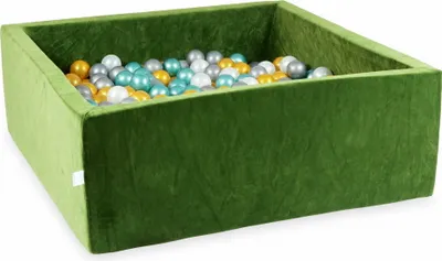 Produktbild von Bällebad 110x110x40 Samtig weich Olive – Mit 600 Bällen / Perle, Silber, Gold, Metallic-Türkis