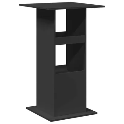A black bar table with shelves against a white background.