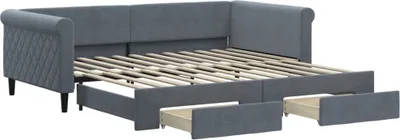 Produktbild von "WINTER SALE"Tagesbett - Einzelbett/Jugendbett mit Lattenrost - Ausziehbar mit Schubladen Dunkelgrau 100x200cm Samt - Klassische Betten NeuMöbel190815