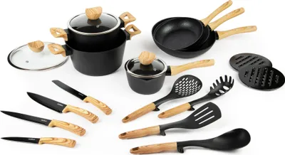 Immagine prodotto di Set di pentole Excelsa 19 pezzi nero Legno alluminio nero