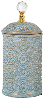Keramik-Tisch mit Glaskugel-Deckel, 15x31 cm, himmelblau/gold