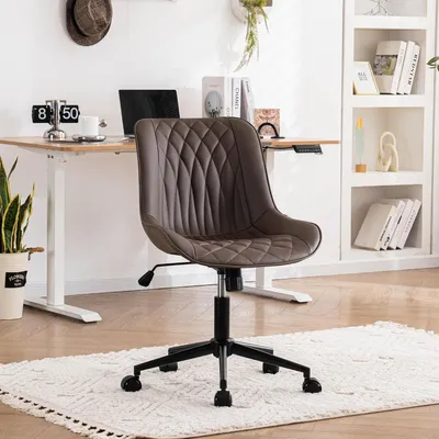 Image de Chaise de bureau ergonomique en similicuir, capacité de charge jusqu'à 136 kg. Fauteuil de bureau pivotant, réglable en hauteur, sans accoudoirs. Chaise de bureau avec dossier