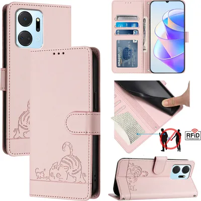 Produktbild von Leder Hülle für Honor X7a /Honor Play7T Süße Katze Flip Case Brieftasche Schutzhülle mit Standfunktion Pink