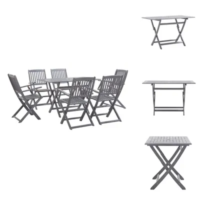 Produktbild von vidaXL 7-tlg. Garten-Essgruppe Massivholz Akazie Grau -  Gartenmöbel-Sets