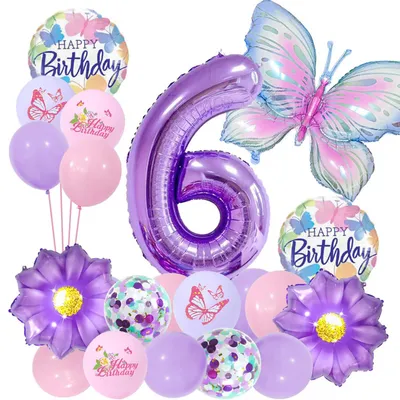 Schmetterlings-Geburtstagsdeko-Set, 20 Folienballons, Nummer 6