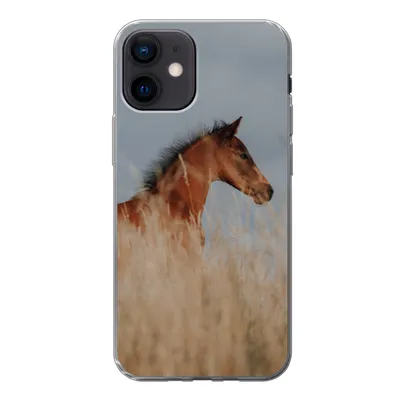 Produktbild von MuchoWow® Handyhülle Schutzhülle Hülle für iPhone 12 Pferd - Luft - Gras Silikon Softcase Handy Hülle - Schutzhülle
