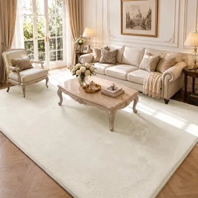 Produktbild von VOUNOT® Weicher Kurzflor Teppich Wohnzimmer mit Antirutschmatte 240x340 cm Beige