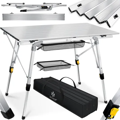 Produktbild von KESSER® Campingtisch faltbar Klapptisch mit Aluminiumrahmen Aufrollbare Tischplatte Falttisch klappbar höhenverstellbar inkl. Tragetasche mit Trageband & Netztasche