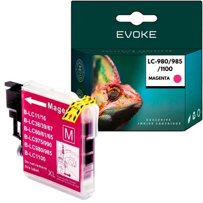 Productafbeelding van Evoke compatibele inkt voor Brother LC-980, LC980, LC-985, LC985, LC-1100, LC1100, LC980M, LC985M, LC1100M, magenta, 12 ml, 280 pagina's, geschikt voor DCP-J125, J140W, J315W, J415, J515; MFC-J410, J415, J415W
