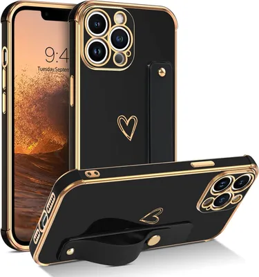 Image de Coque En Silicone Pour Apple Iphone 14 Pro Max Noir Et Or Avec Support