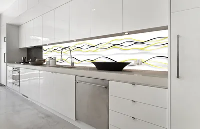 Produktbild von Küchenrückwand Folie selbstklebend GELBE WELLEN 350 x 60 cm - Klebefolie - Dekofolie - Spritzschutz für Küche -