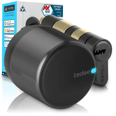 Produktbild von Tedee GO2 Alu Smart Lock Set mit EXXO Smart Zylinder – Elektronisches Türschloss, Klasse 6, Anti-Bumping, Auto-Unlock, Matter, Apple HomeKit