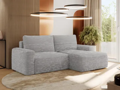 Produktbild von MKS MEBLE Sofa mit Schlaffunktion - Ecksofa mit Schlaffunktion und Bettkasten - Sofa 3 Sitzer - Schlafsofa - Couch - Schlafsofa mit Bettkasten - Belluno - Hellgrau Cord - Rechts