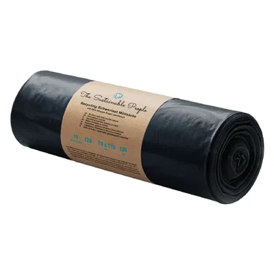 Produktbild von 15x TSP Schwerlastmüllsack Recycling aus der EU 120 L, 100 µm | Blauer Engel | Verpackung: Rolle á 15 Säcke