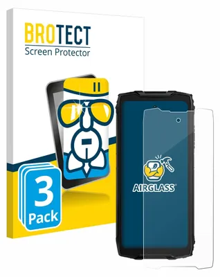Product packaging for screen protectors, showing a phone with a screen protector applied and a pack of three.