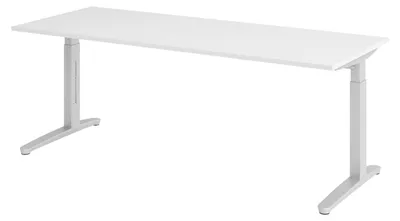 Produktbild von bümö Schreibtisch Serie-XB - Nachbildung: Weiß, Gestell: Silber, Größe:  200 x 80 cm