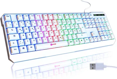 Produktbild von KLIM Chroma RGB Gaming Tastatur QWERTZ deutsch mit USB Kabel + Langlebig, Ergonomisch, Wasserdicht, Leise Tasten, weiß