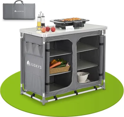 Produktbild von Juskys Campingküche faltbar mit Tragetasche - Outdoor Camping Küche Campingschrank klappbar - faltbare Küchenbox - Grau