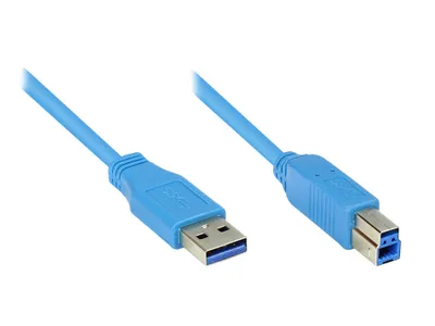 Obrázok produktu pre Alcasa USB A - USB B 3m M/M, 3 m, USB A, USB B, USB 3.2 Gen 1 (3.1 Gen 1), Samec/samec, Modrá