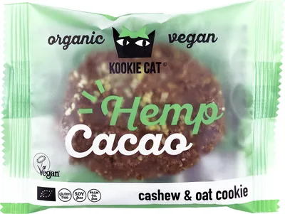 Zdjęcie produktu dla CIASTKO WEGAŃSKIE Z NASIONAMI KONOPI I KAKAO BEZGLUTENOWE50 g - KOOKIE CAT