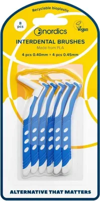 Obrázek produktu pro Mezizubní kartáčky z recyklovatelného bioplastu PLA 4 x 0,40 mm a 4 x 0,45 mm NORDIC 8 ks