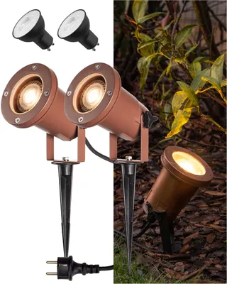 2er-Set Bodenstrahler Nautilus XL, IP65, GU10, rostfarben, 1,5 m Kabel