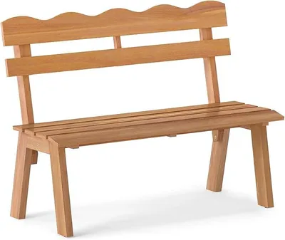 Imagen del producto de Banco de jardín de madera de acacia, banco para balcón o parque para 2 personas, banco con respaldo curvo y asiento de listones, banco para exteriores ideal para porches, balcones, jardines y parques, con una capacidad de carga de 360 kg