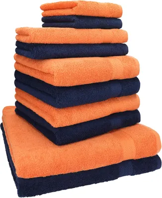 Produktbild von Betz 10-tlg. Handtuch-Set PREMIUM CLASSIC 2 Duschtücher 4 Handtücher 2 Gästetücher 2 Seiftücher  Farbe: dunkelblau & orange