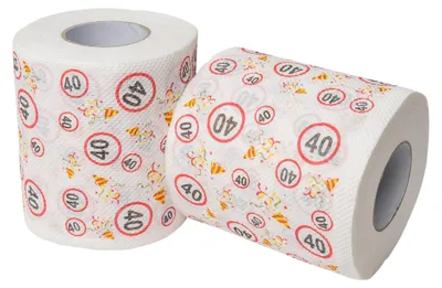 Productafbeelding van Toiletpapier met een verjaardagsthem, 2 rollen, grappig design voor een 40e verjaardagsfeest