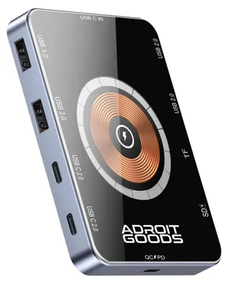 Zdjęcie produktu dla AdroitGoods 10 w 1 koncentrator USB-C/A - ładowarka bezprzewodowa 15 W - czytnik kart Tf/Sd, zasilacz Qc/Pd - stacja dokująca