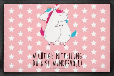 Produktbild von Mr. & Mrs. Panda fußmatte Einhorn Mitteilung 40 x 60 cm - Rot Pastell - Geschenk, Eingangsteppich, flurmatte, Unicorn, Einhörner, Schmutzfangmatte, Gummimatte, Spruch