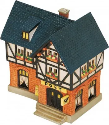 A miniature model of a post office building.