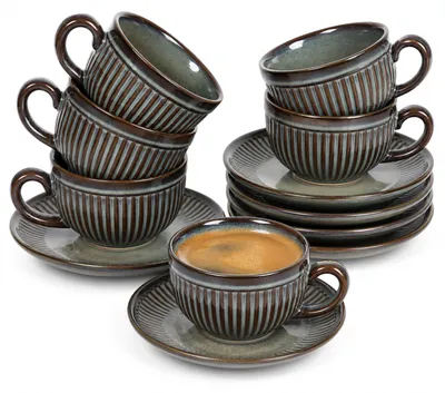 Zdjęcie produktu dla Zestaw 6 filiżanek do espresso z podstawkami, pojemność 100 ml, wykonane z ceramiki