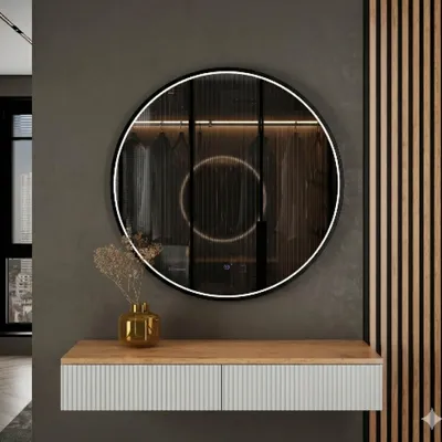 Produktbild von Planetmöbel AMYRA Konsolentisch 100 cm in Gold Eiche / Weiß mit LED Spiegel VELUNA 80 cm
