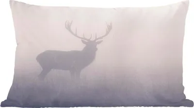 Produktbild von MuchoWow® Zierkissen Sofakissen Wohnzimmer Dekokissen 50x30 cm Hirsche - Nebel - Morgen - Wohnzimmerdekoration - Polster mit Photo
