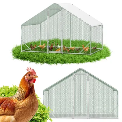 Obrázek produktu pro Kurník ISOISL s voliérou, rozměry 3 x 2 x 2 m, plocha 6 m², sedlová střecha, konstrukce z pozinkované oceli o tloušťce 25 mm, oplocení z PVC a bílá ochranná plachta z polyetylénu