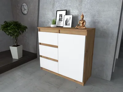 Zdjęcie produktu dla AZ team ® Komoda z Szufladami WOTAN BIAŁY MAT Pojemna Szafka 80 cm Meble do Salonu i Sypialni 1 drzwi 3 szuflady