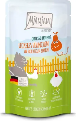 Image de MjAMjAM 125gx12 Quetschie Chicks & Friend Hühnchen & Birnen Cat