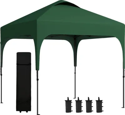 Image de Tonnelle de jardin - Tonnelle pliante - 2,5 x 2,5 x 2,68 m - UV 50+ - Réglable en hauteur - 100 % polyester - Vert foncé