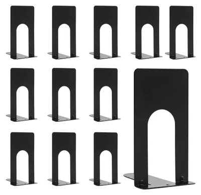 Produktbild von Omgoods – Set mit 12 schwarzen Metallbuchstützen für Zuhause und Büro