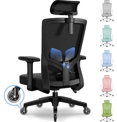Immagine prodotto di Sedia da ufficio ergonomica con poggiatesta, supporto lombare e funzione di inclinazione regolabili
