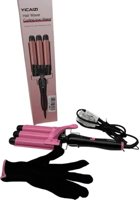 Produktbild von Lockenstab 3 Fässer Beach Waves Welleneisen für Haare, 25mm Kleine Locken Keramik Lockeneisen-Temperatureinstellung Schnelle Erwärmung mit Handschuh, Rosa