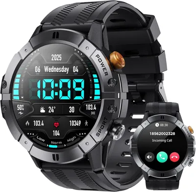 Zdjęcie produktu dla Inteligentny zegarek męski/damski z funkcją telefonu, Bluetooth, odbieranie połączeń, ponad 100 trybów sportowych, monitorowanie tętna, ciśnienia krwi i snu, wodoszczelność IP68, kompatybilny z Android i iOS, kolor: czarny